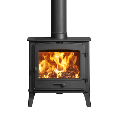 Stovax County 8 wood-burning stove in matt black with a wide glass flame-viewing window